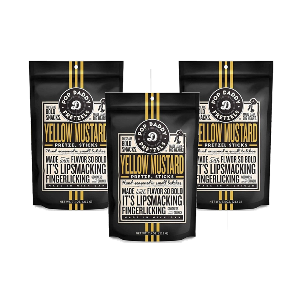 Pop Daddy Yellow Mustard Gourmet Pretzel Sticks, 3Pack 7.5 oz. Bags