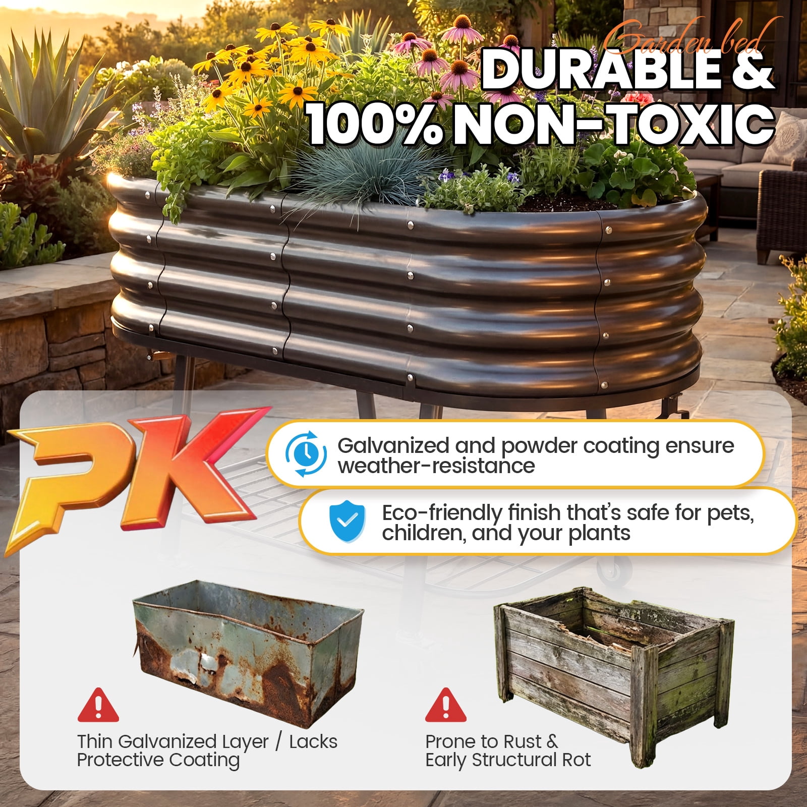 King Bird Galvanized Steel Metal Raised Garden Bed Kit with Storage Shelf & Wheels 47"x23"x30" Metal Planter Box, Elevated Garden Bed  Outdoor for Vegetables Flowers Dark Gray