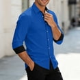 thumbnail image 6 of Men's Solid Color Long Sleeve Button-Down Casual Shirt Turndown Collar Fashion Top, 6 of 7