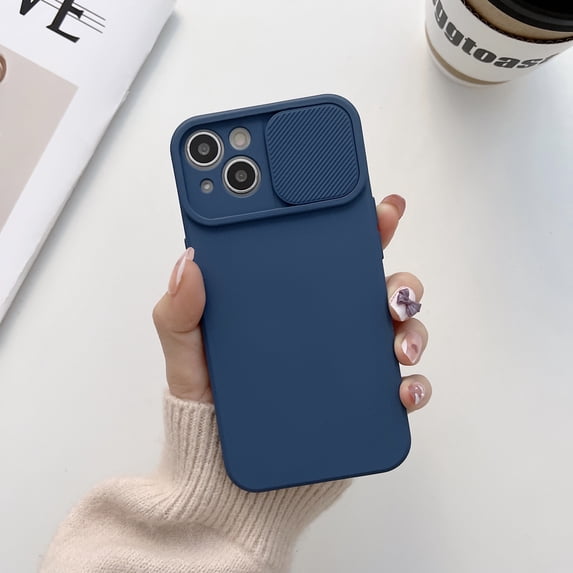 Slim Fit Case for iPhone 14 Plus, 2MM Camera Lens Sliding Design Sleek Candy Colors Protective Cover with Military Grade Soft Lining Silicone Skin-Friendly Shockproof Anti-Scratches Case,Navyblue