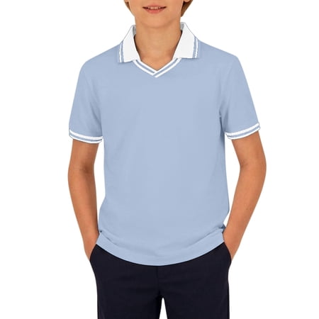 Rhuody T Shirt For Boys Round Neck Tee Short Sleeved Solid Color Tops Summer T Shirts Cute Wear 5-6 Years Light Blue