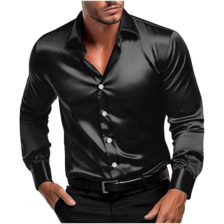 BLCHUNen Long Sleeve Shirts for Men Satin Silk Casual Button down  Lightweight Going out Party Fashion Relaxed Fall Shirts - Walmart.com
