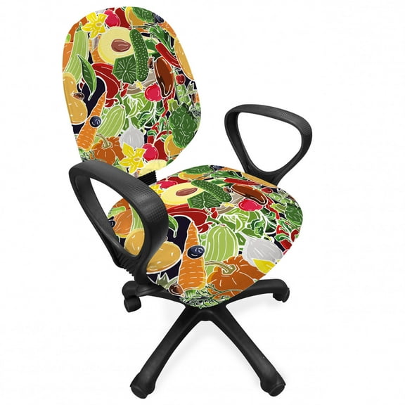 Garden Office Chair Slipcover, Exotic Farming Harvest Fruits Avocado Vegetable Agriculture Cooking Food Theme, Protective Stretch Decorative Fabric Cover, Standard Size, Multicolor, by Ambesonne