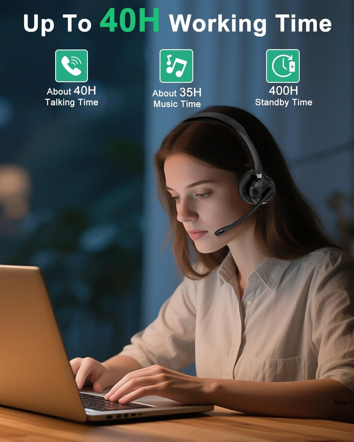 Bluetooth Wireless Headset with Microphone & USB Dongle, Noise Cancelling Headphones for PC/Mac, Zoom Teams Calls "
