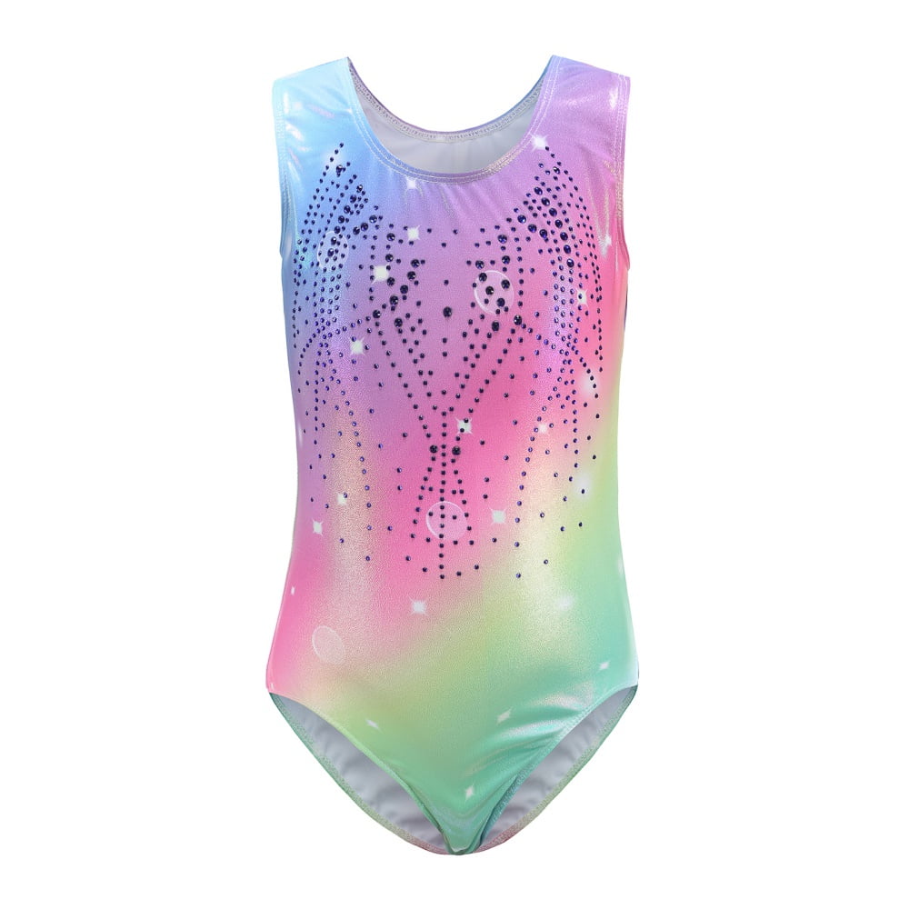 Little Girls Gymnastics Leotard Shiny Athletic Dance Outfit for Kids 