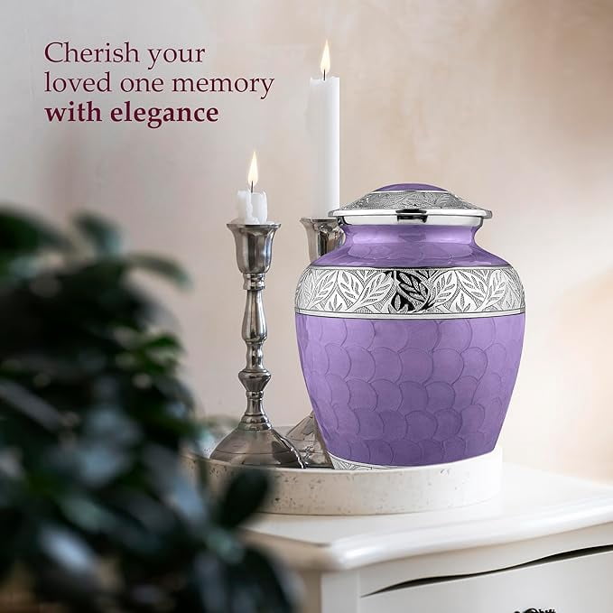 Purple Cremation Urn For Ashes Ceramic Urn With Silver Coated Design Urn For Ash Adults Urn For Ash funeral Urn For Ash Human Urn