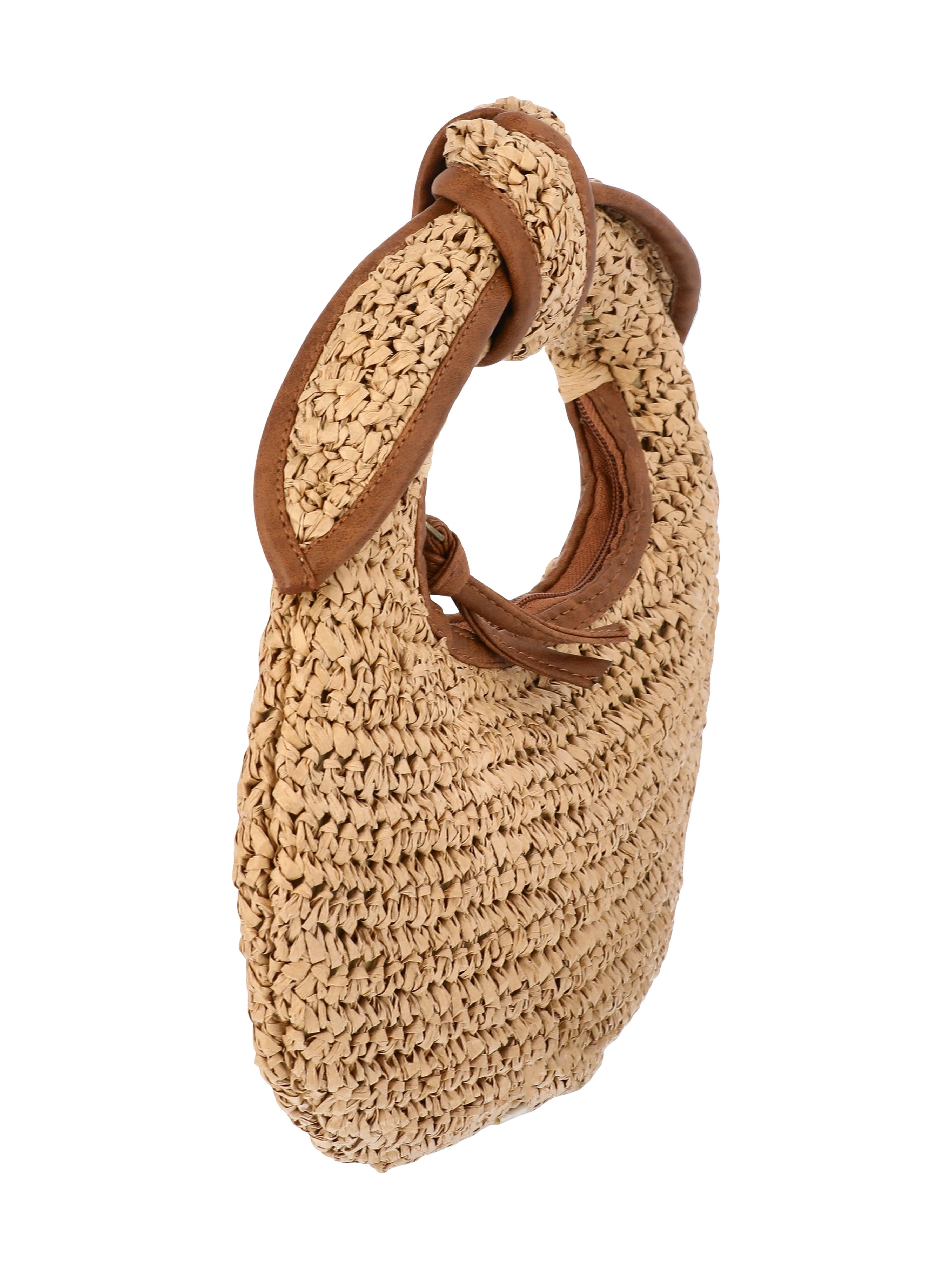 Time and Tru Women's Top Knot Mini Crescent Bag, Natural