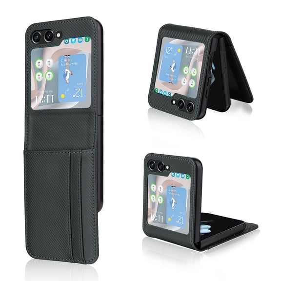 ELEHOLD Wallet Case for Samsung Galaxy Z Flip 5 (6.7" 2023) PU Leather Full Hinge Protection with Card Slot Photo Pocket Slim Lightweight Shockproof Purse Case for Samsung Z Flip 5, Black