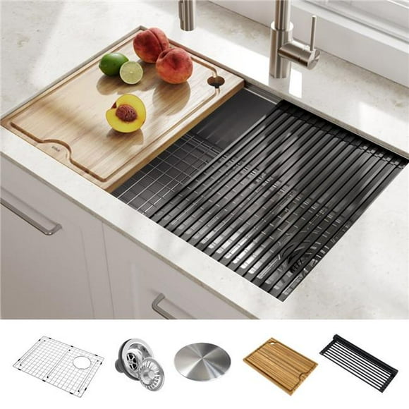 Kraus KWU110-27 27 in. Kore Workstation Undermount 16 Gauge Single Bowl Stainless Steel Kitchen Sink with Accessories - Pack of 5