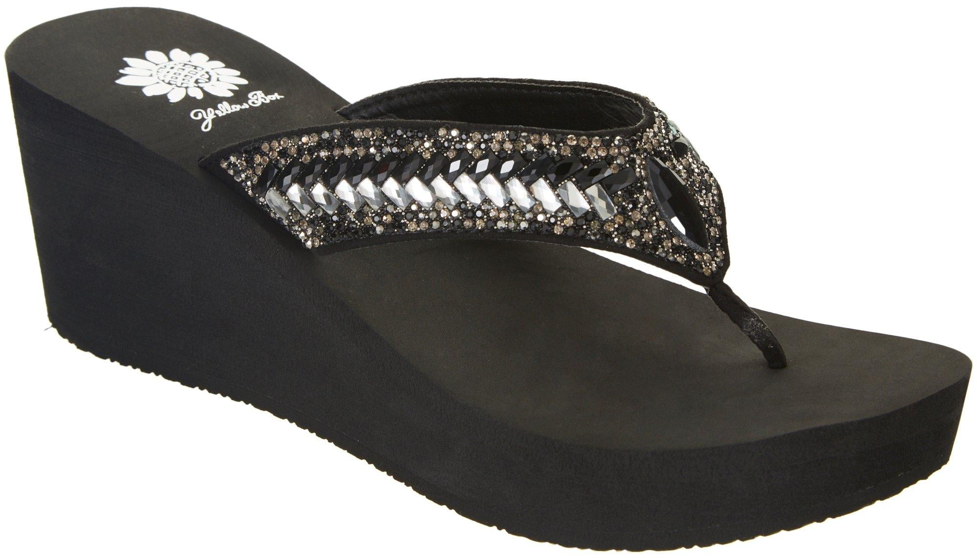 yellow box womens glorian wedge flip flops 8.5 Black