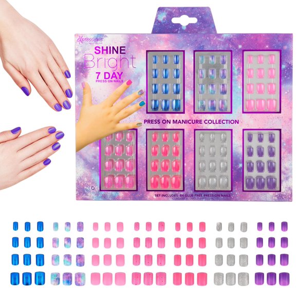 Juego de uñas Expressions Girls de 7 días | Accesorios de uñas de colores variados para niños.