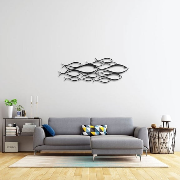 OFFIGAM Set of Fish Wall Art Sculptures, Handcrafted Black Ocean Theme Decor for Nautical Home Decoration