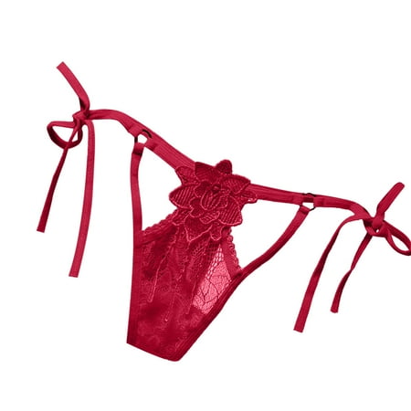 Elainilye Fashion Lace Panties for Women Sexy Lace See-Through Breathable Thongs Briefs Panties Lingerie Underwear Red