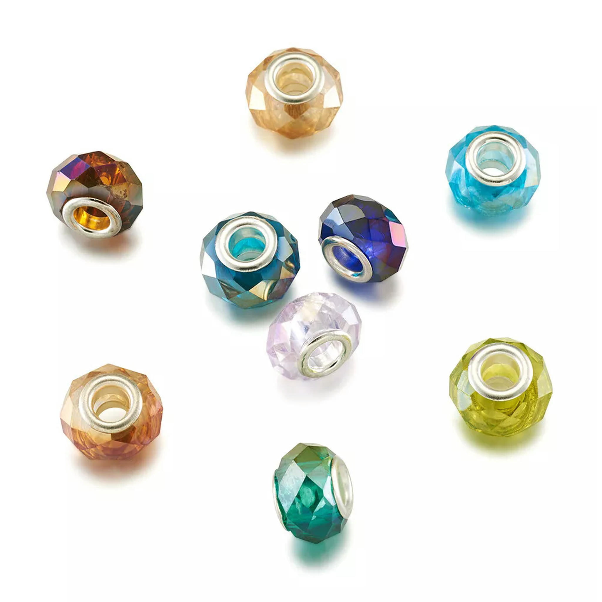 EOEMY 100Pcs Glass European Large Hole Faceted Rondelle Beads Spacer With Core 13~14mm