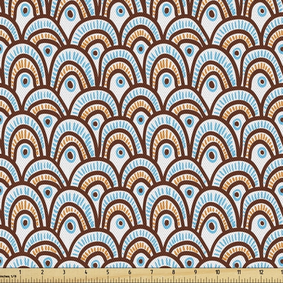 Colorful Upholstery Fabric by the Yard, Hand Drawn Half Circles with Paintbrush Strokes or Hits, Decorative Fabric for DIY and Home Accents, Multicolor by Ambesonne