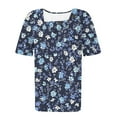 thumbnail image 5 of GERsome Womens Short Sleeve T-shirts Summer Pleated Square Neck Floral Tops Casual Loose Fit Tee, Sizes S-3XL, 5 of 5