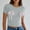 Gray, variant on Women Slim Fitted Crop Top Short Sleeve Bow Decor Going Out T Shirt Round Neck Summer Basic Tees