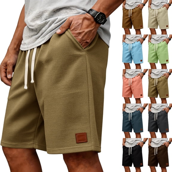 Nestiefly Mens Casual Waffle Shorts Cotton Drawstring Shorts Stretch Elastic Waist Summer Beach Lounge Sweat Shorts 2026 Navy 2XL