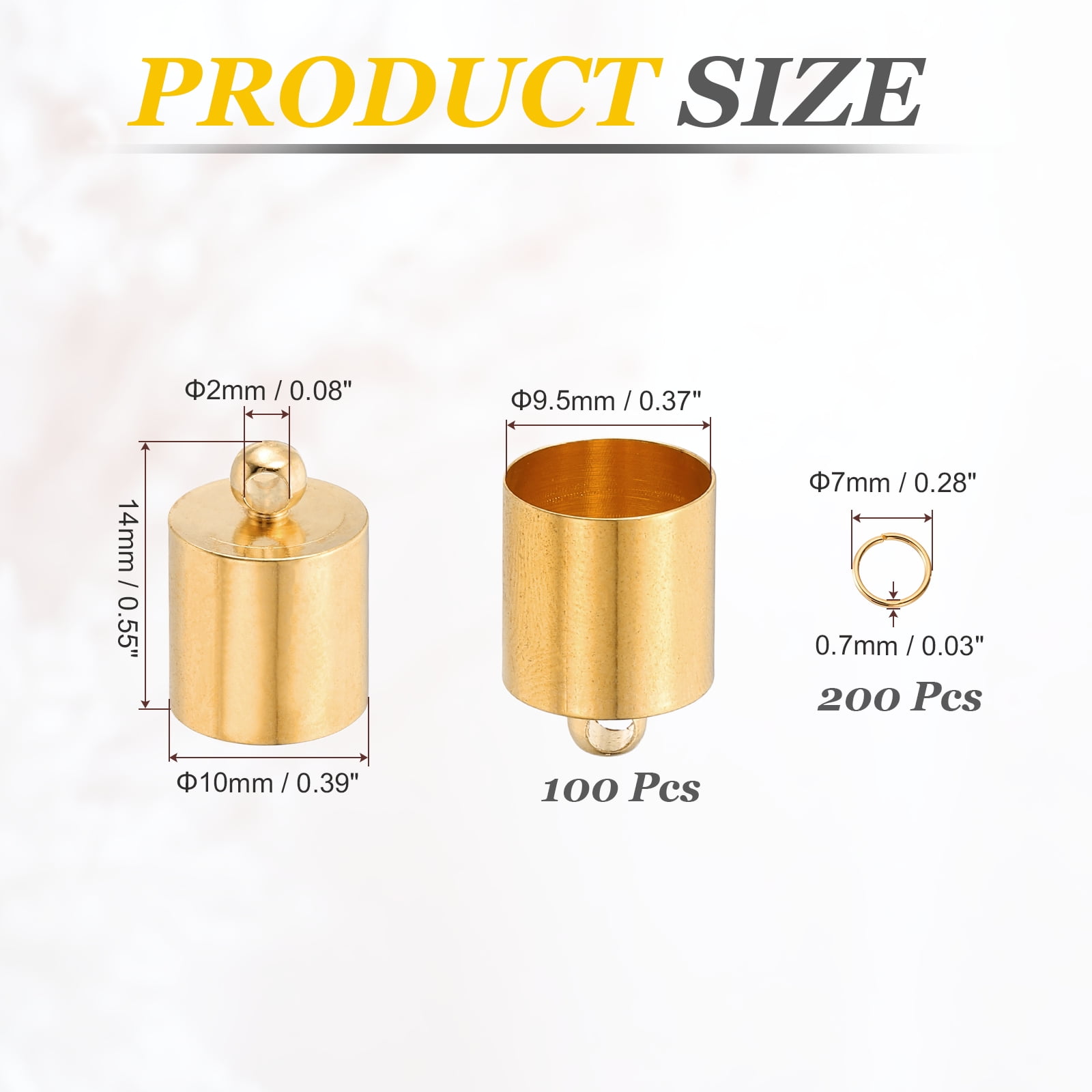 Uxcell 300Pcs Leather Cord End Caps, 9.5mm ID Tassel Barrel End Caps with Jump Rings for Jewelry Making Findings DIY Bracelet Necklace, Bright Gold Tone