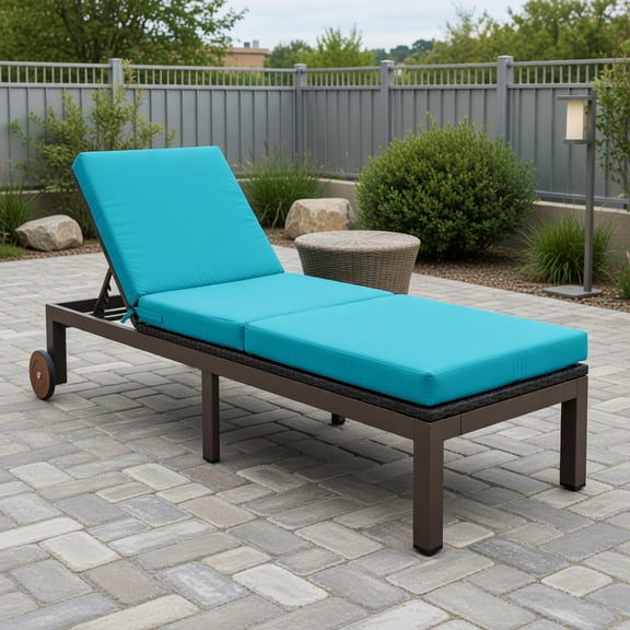 Topcobe Patio Chaise Lounge Chair Outdoor Rattan Lounger Recliner Chair, Outdoor Patio Furniture for Balcony Garden Backyard-Turquoise