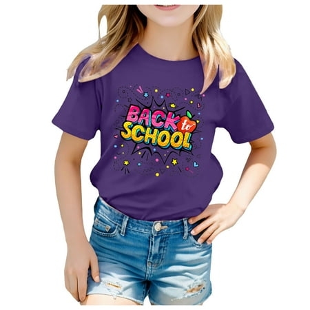 

Custom T Shirts Kids School Season Back To School Season Printed Casual Short Sleeve Top T Shirt Comfort Colors Tshirt(Color:Purple Size:6-7 Years)