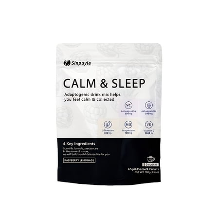 Calm & Sleep Adaptogenic Drink Mix - Raspberry Lemonade, 24 Packets - Sugar Free - Supports Relaxation & Restful Sleep Fast - Natural Ashwagandha & L-Theanine