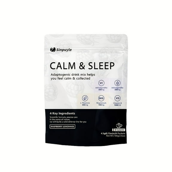 Calm & Sleep Adaptogenic Drink Mix - Raspberry Lemonade, 24 Packets - Sugar Free - Supports Relaxation & Restful Sleep Fast - Natural Ashwagandha & L-Theanine
