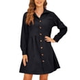thumbnail image 1 of Sexy Dance Robe Mini pour Femmes Col en V Robes Courtes Manches Longues Décontractée Boutonnée Noire 2TG, 1 of 2