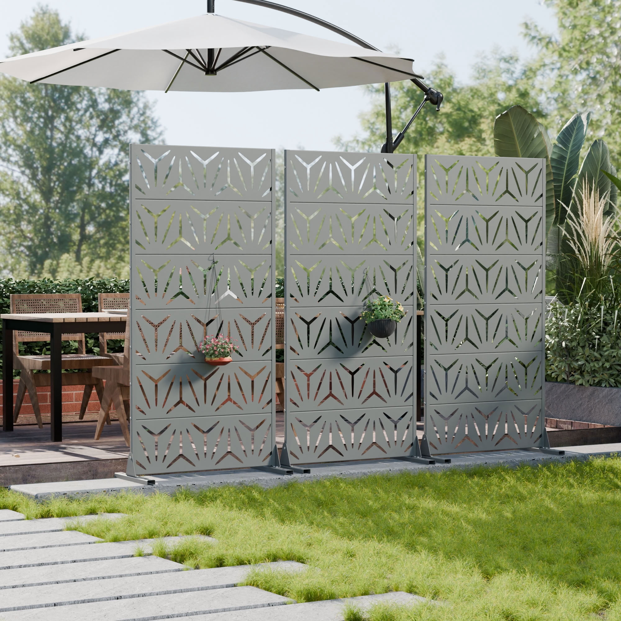 MAYEERTY 6 Panels Metal Outdoor Garden Privacy Screen Patio Backyard Decorative Privacy Fence Divider, 72×35.4×15.7in