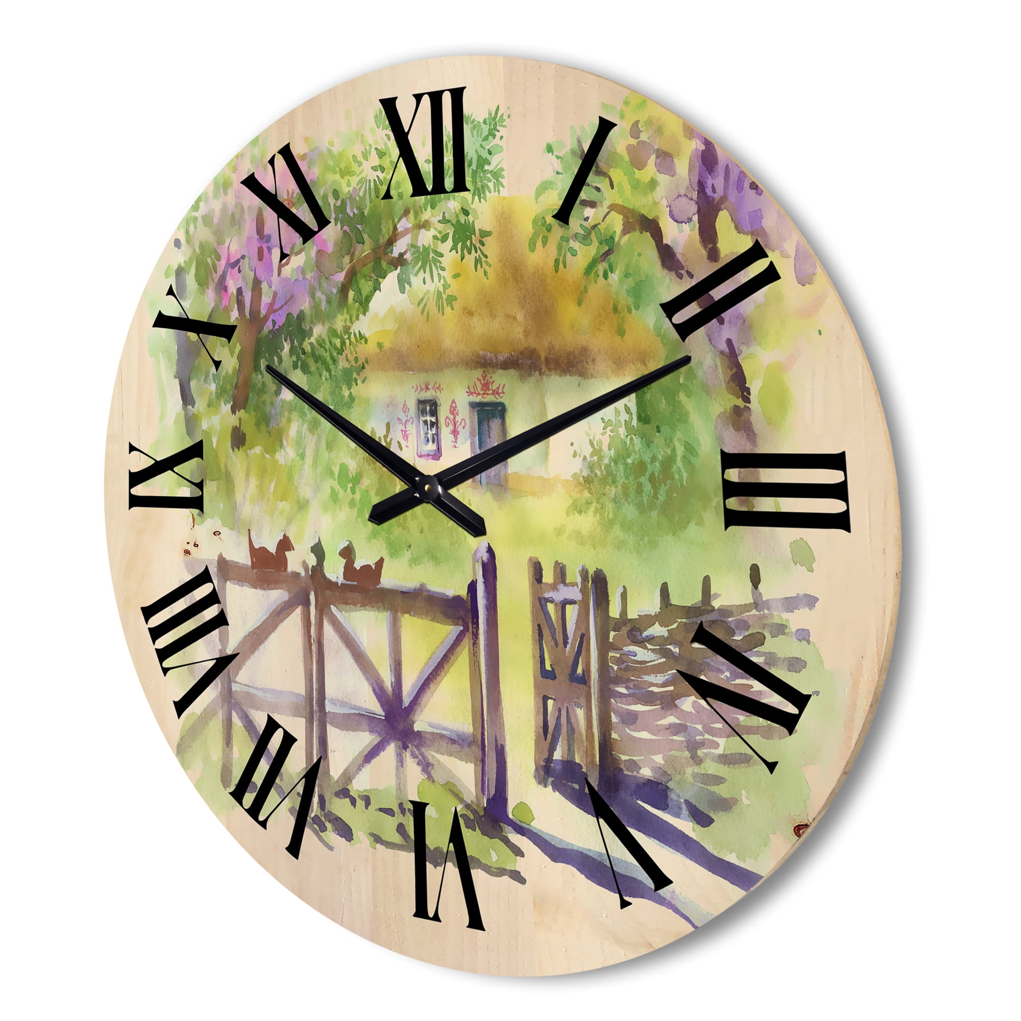 Designart 'Impression of Rustic Cottage In The Woods' Traditional Wood Wall Clock