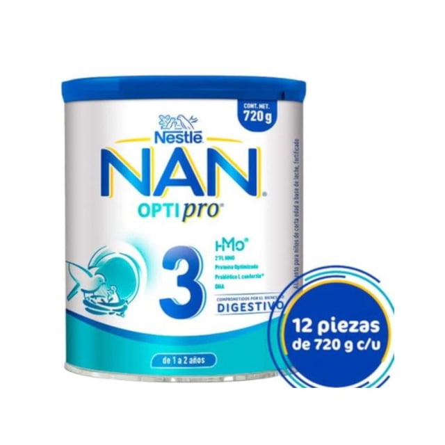 Pack de 12 Fórmula Infantil en Polvo Nan 3 Optipro de 720 gr Nestlé Nan 3
