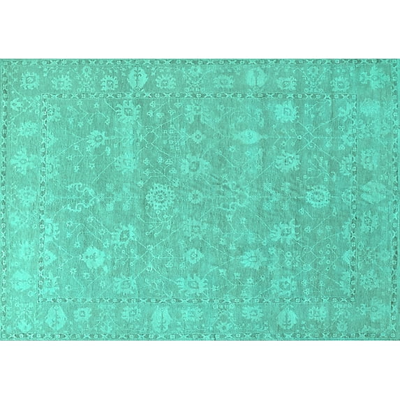 Ahgly Company Machine Washable Indoor Rectangle Oriental Turquoise Blue Traditional Area Rugs, 6' x 9'