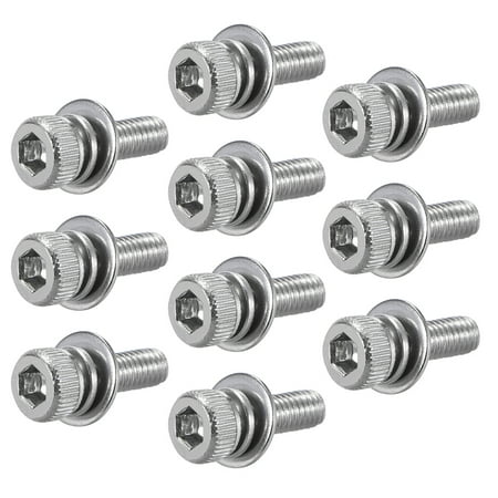 

M3x8mm Stainless Steel Hex Socket Head Cap Screws Bolts Combine with Spring Washer and Plain Washers 10pcs