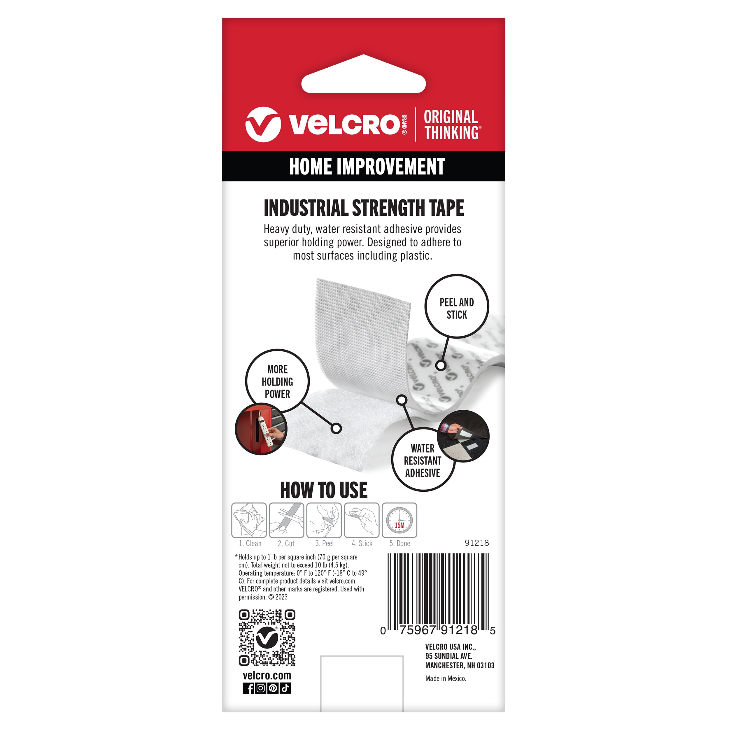 (3 pack) VELCRO Brand Industrial Strength Tape | Indoor & Outdoor Use | Superior Holding Power on Smooth Surfaces | 5ft x 2in Tape | White