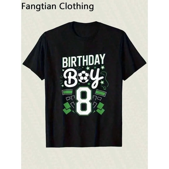 children’s wear Retro Soccer Birthday Boy 8th Birthday Shirt for Kids, Cute Sports Graphic T-Shirt for 8 Year Old Boys, Black Cotton Tee Gift