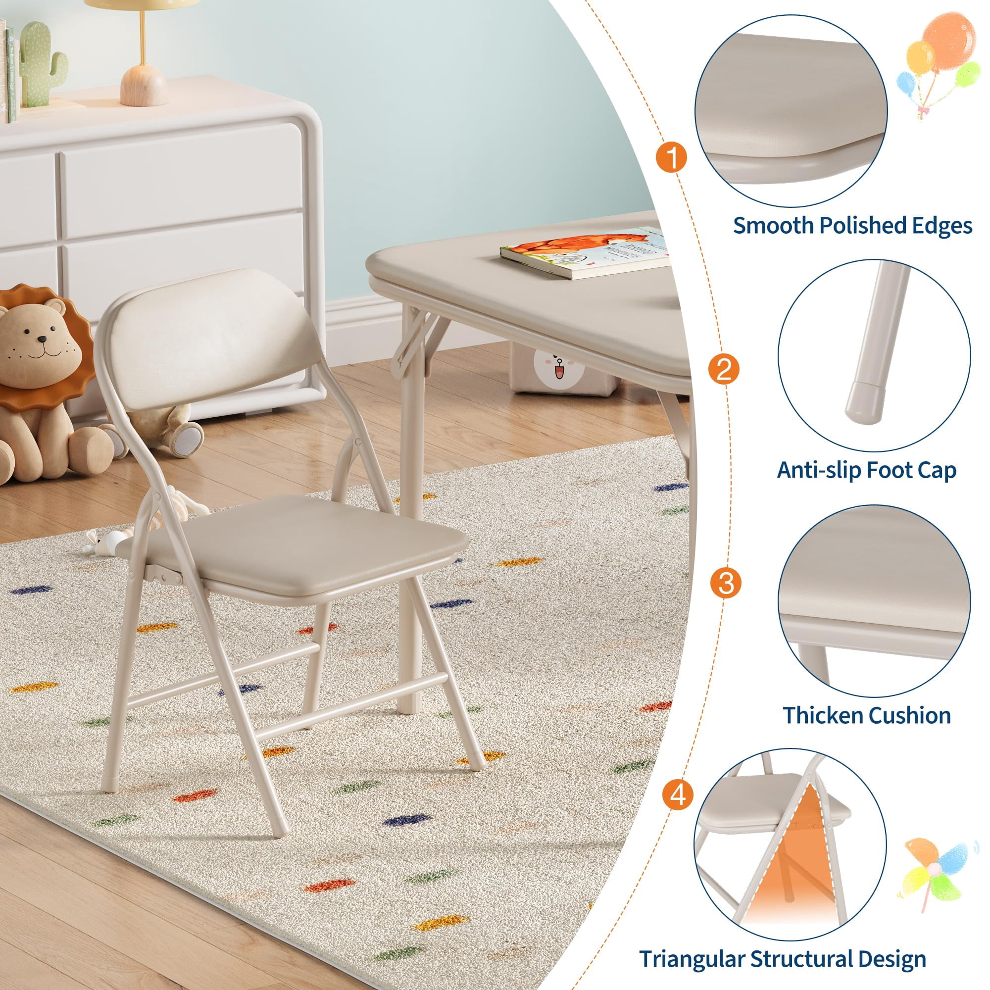 Huisuilinss Kids Folding Table And Chairs,Square Children's Activity Table And Chairs,Kids Table And Chair With Padded Cushion,Metal Folding Activity Table With Chair For Dining Daycare Classrooms