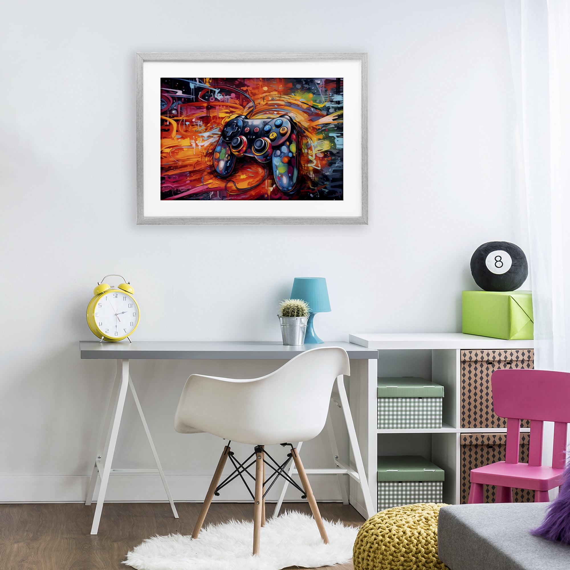 Stupell Industries Gaming Swirl Controller Energy Gray Framed Print Under Glass, design by Creative Studio