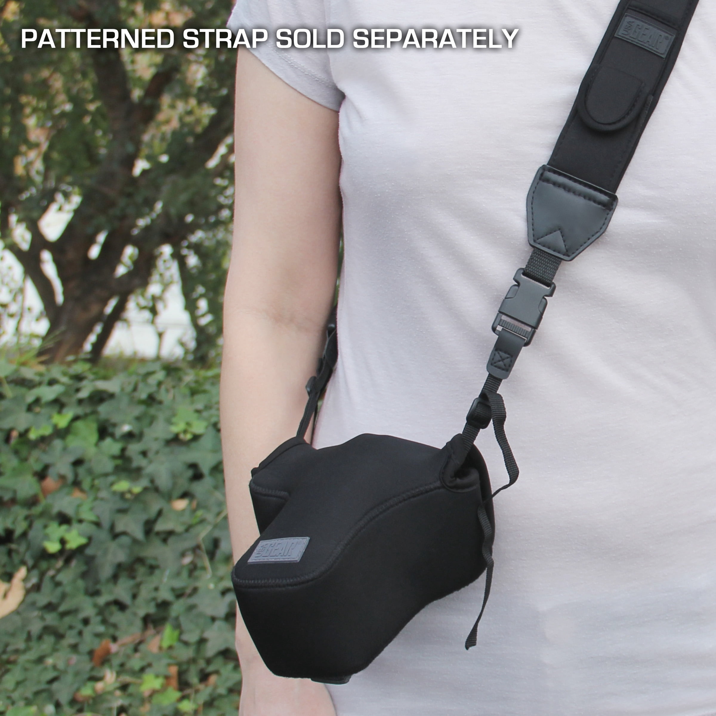 Neoprene Camera Strap and Camera Case Black with Quick Release Buckles and Accessory Storage Pockets by USA Gear - Works with Canon , Fujifilm , Nikon , Olympus , Sony and More Cameras