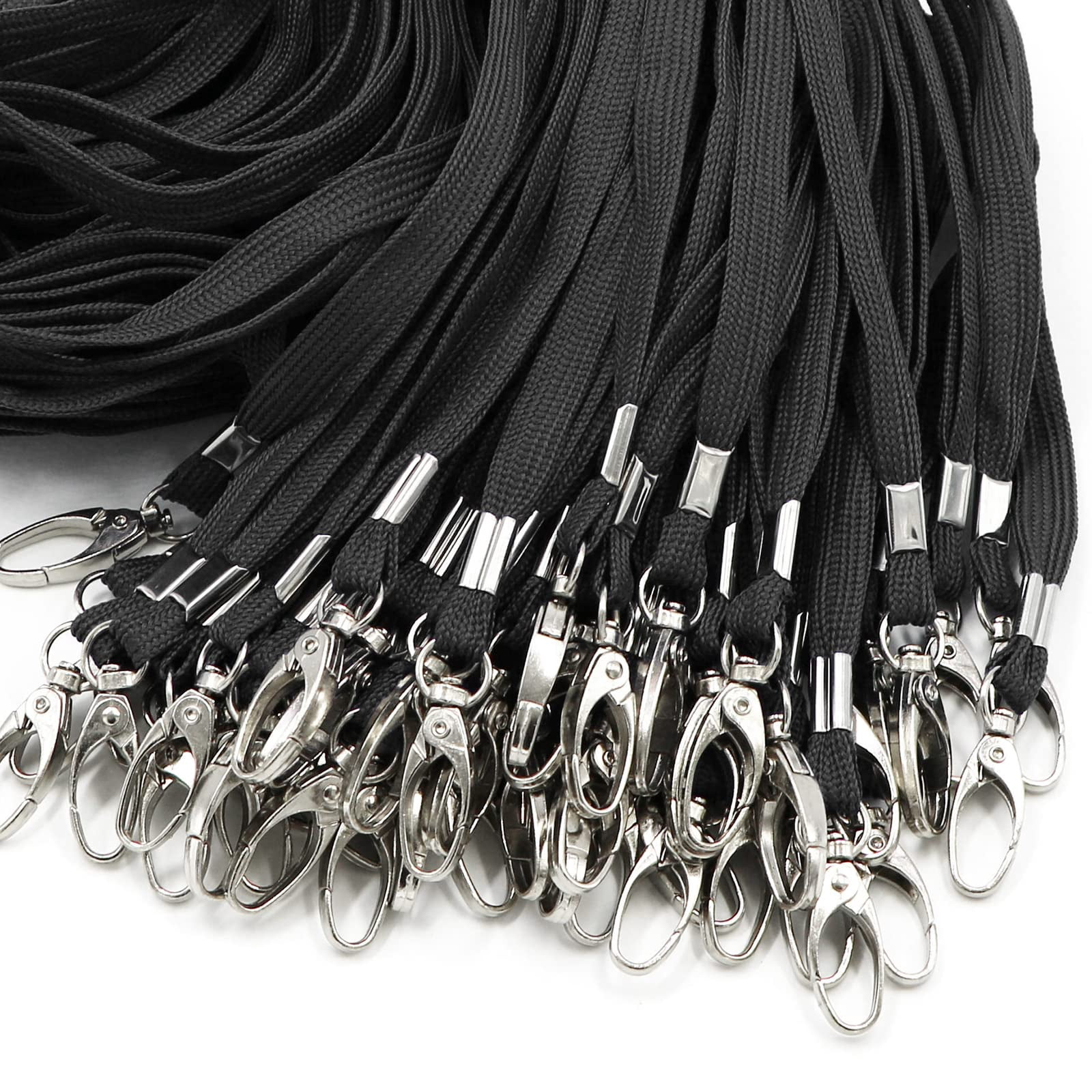 100 Pack Lanyards Bulk Black Lanyard For Office Id Badges Flat With Badge Clip Swivel Hook (100  Black)