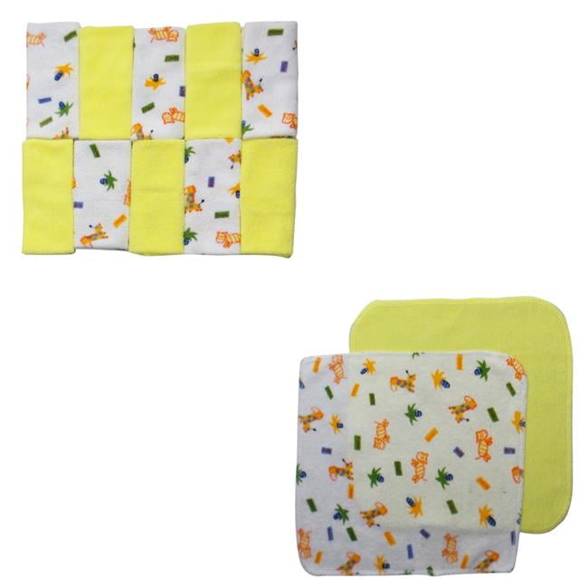 023-3-Packs Wash Cloth Set, Yellow with Assorted Prints - 12 Piece Pack
