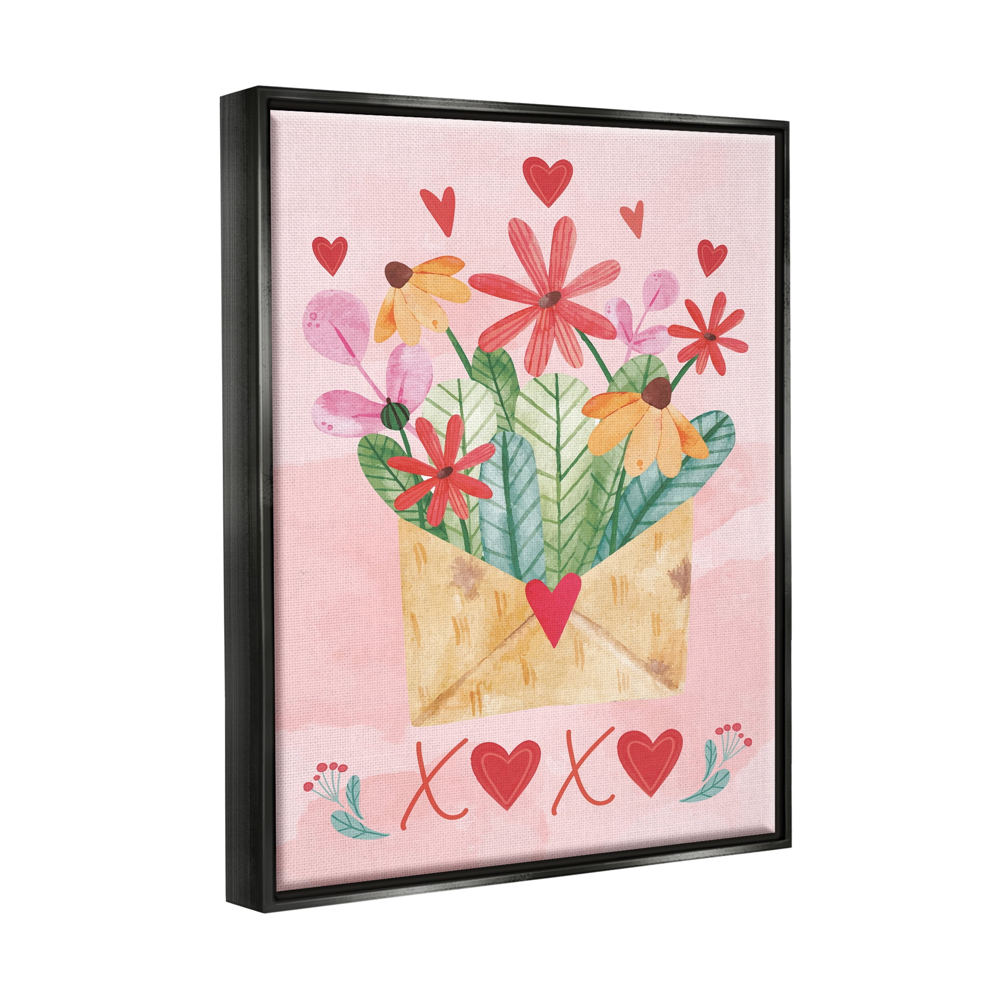 Stupell Xoxo Love Letter Floral Blooms Holiday Painting Black Floater Framed Art Print Wall Art