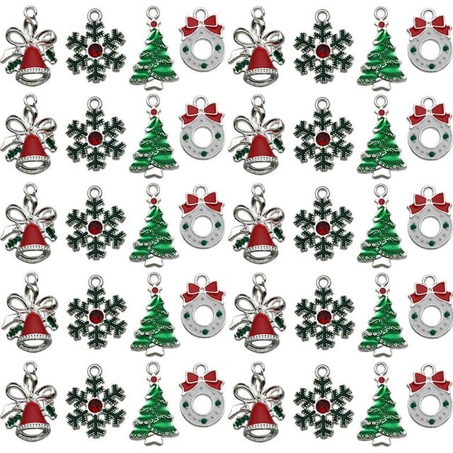 28 colgantes navideños para collares y pulseras (árbol de Navidad, copo de nieve, campana, guirnalda)