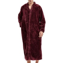 Previn Men's Flannel Robe Long Sleeve Winter Thick Long BathrobeZip Up House Coat Fuzzy Zipper V Neck Fleece Sleepwear Burgundy Small-Medium