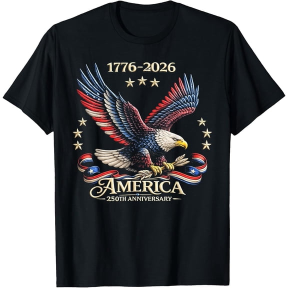 Men's USA Independence 250th Anniversary 1776 2026 Patriotic Eagle T-Shirt, Comfortable Breathable Soft Tee, Men's 100% Cotton Graphic T-Shirt 180gsm