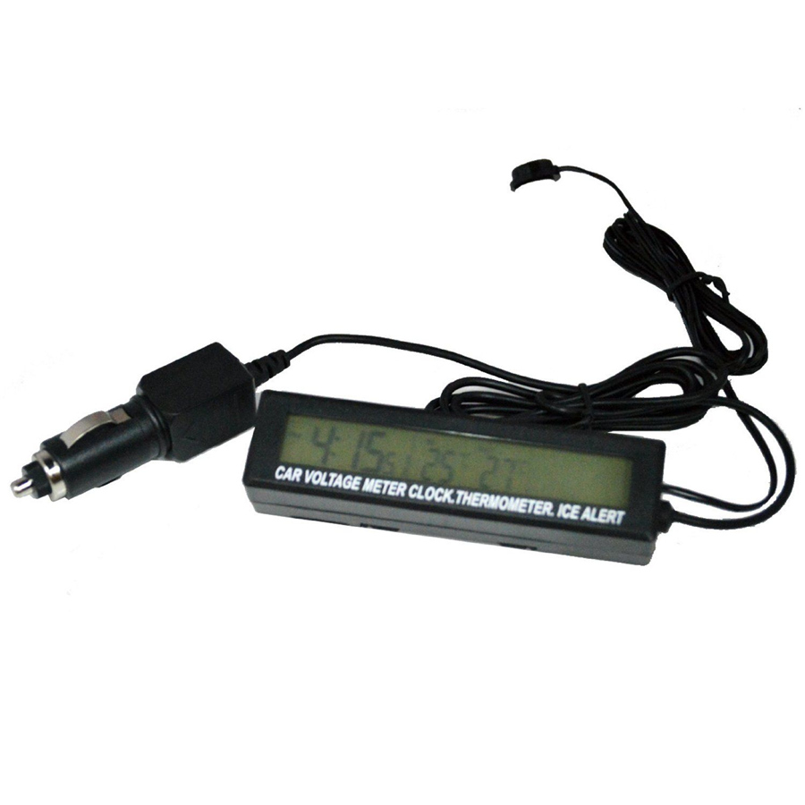 1x Car Digital Voltmeter Thermometer Clock Ice Alert Gauge Orange&Bule