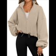thumbnail image 3 of Chaquetas de Forro para Mujer, Sudaderas Extragrandes con Cremallera, Ropa de Invierno, Conjuntos de Larga y Corte Corto para Otoño. Caqui XXL, 3 of 10