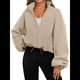 thumbnail image 3 of Chaquetas de Forro para Mujer, Sudaderas Extragrandes con Cremallera, Ropa de Invierno, Conjuntos de Larga y Corte Corto para Otoño. Caqui S, 3 of 10