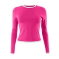 thumbnail image 3 of WTOBBY Women's Fashion White Color Blocking Round Neck Long Sleeve T-Shirt Top, Casual Stylish Blouse for Ladies Comfortable and Simple Daily Wear,Hot Pink M, 3 of 4