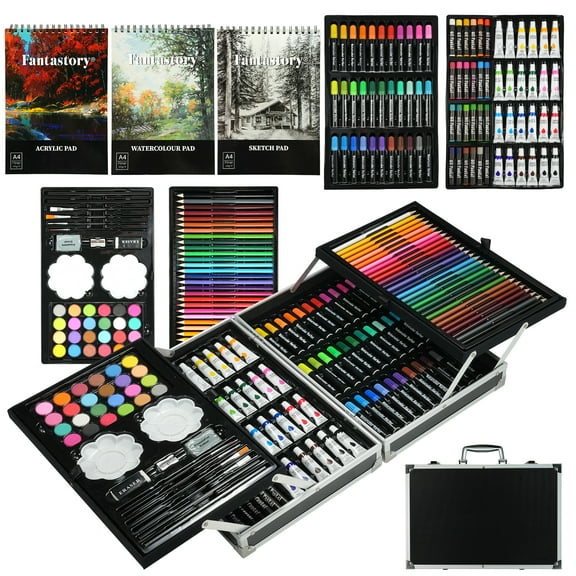 Fantastory 145 Pcs Art Supplies Set, Deluxe Aluminum Art Box Painting and Drawing Gift Kit for Adults