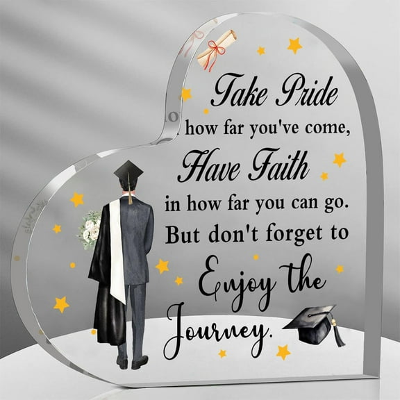 Graduation Gifts for Him, 3.9x3.9 Inch Acrylic Heart Keepsake Inspiration Gifts for Men Son Brother High School College Desk Sign Farewell Christmas Gifts